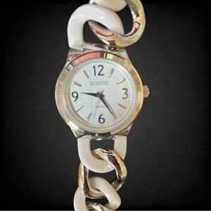 R J Graziano Chunky Statement White And Silver  Tone Link Watch